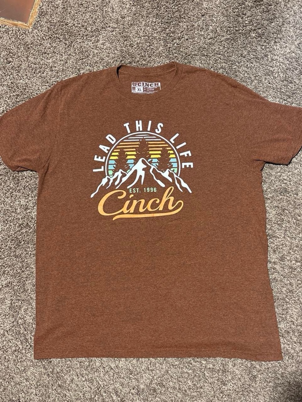 Cinch Brown Mountain Graphic Tee with Yellow Accents